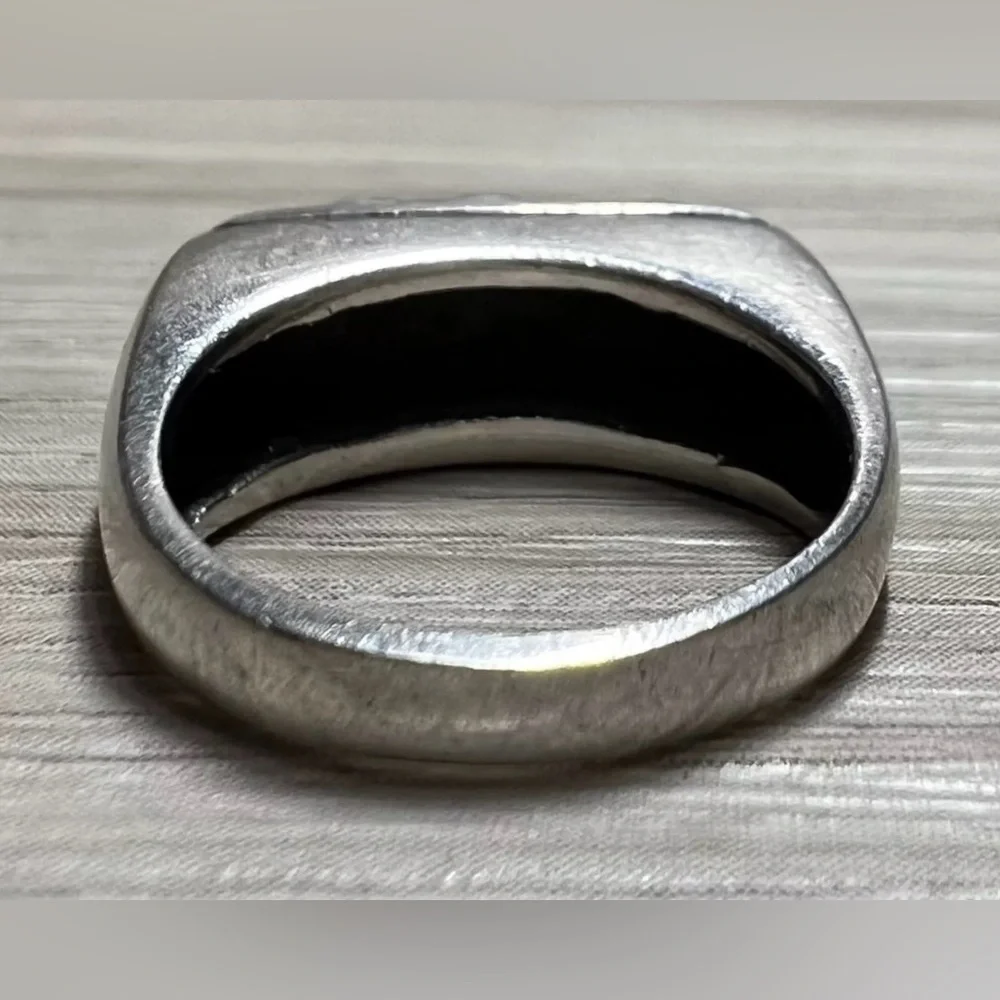 Designer Signed DIAN MALOUF Sterling Silver Star & Stripes Band Ring, Size 5.5
